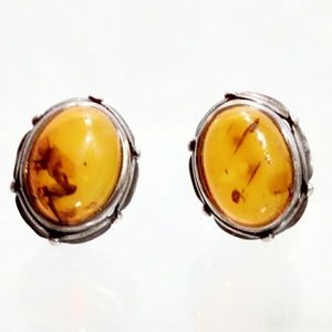 Vintage Baltic Amber Sterling Silver Earrings w/inclusions!